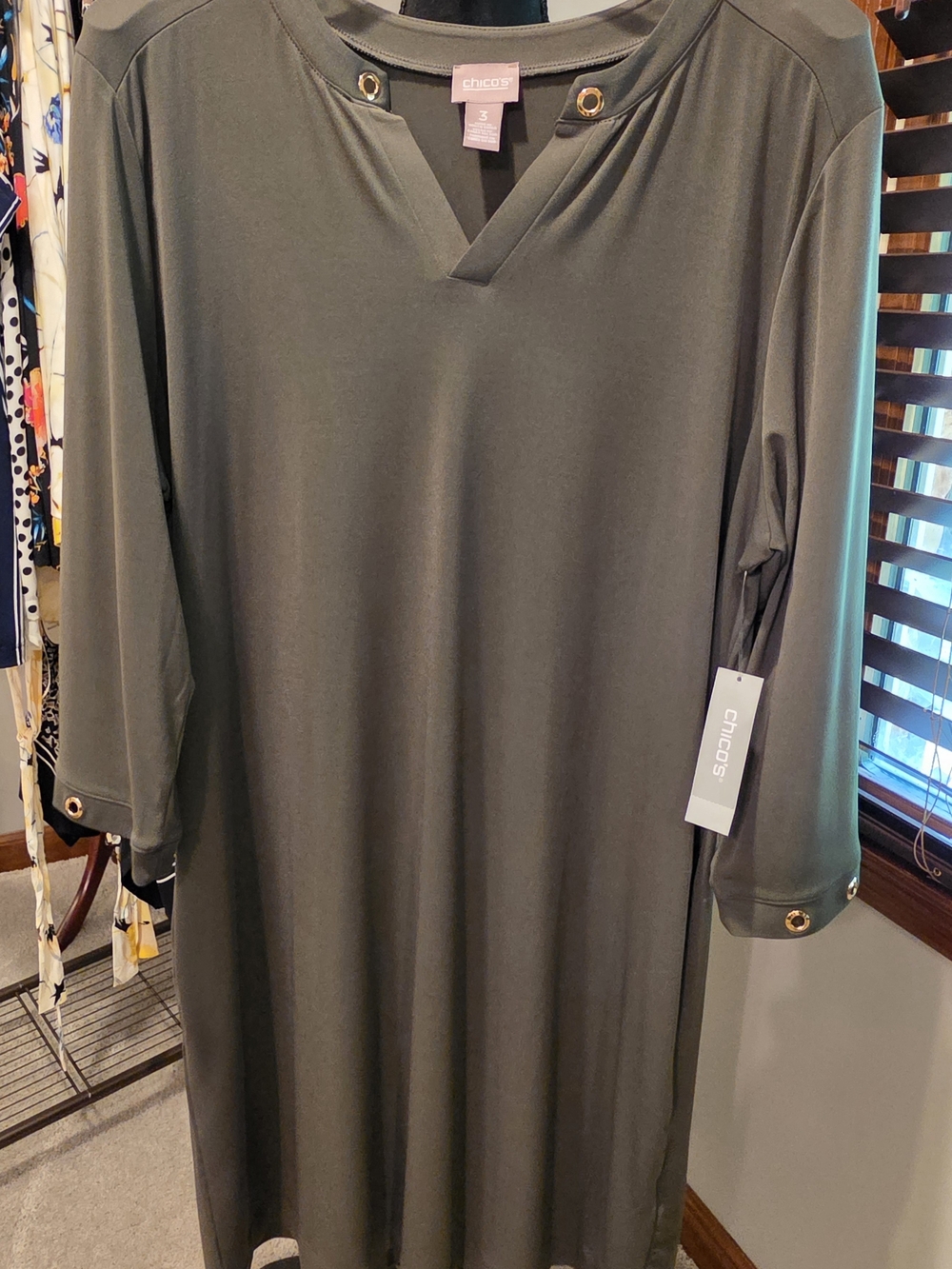 Chico's OLIVE GREEN  V-Neck DRESS